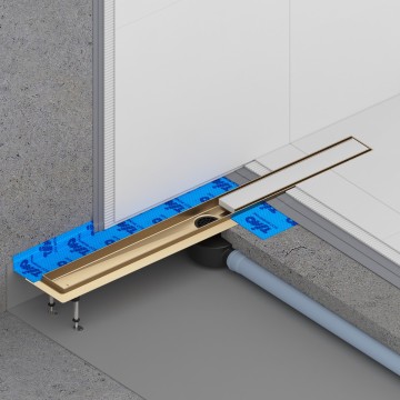 Душевой лоток TIMO Drain System 900 с двусторонней панелью "plate" под плитку, Золото матовое