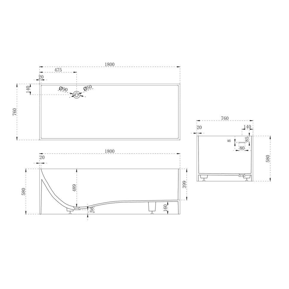 Ванна из искусственного камня ABBER Stein AS9642-1.8 белая матовая