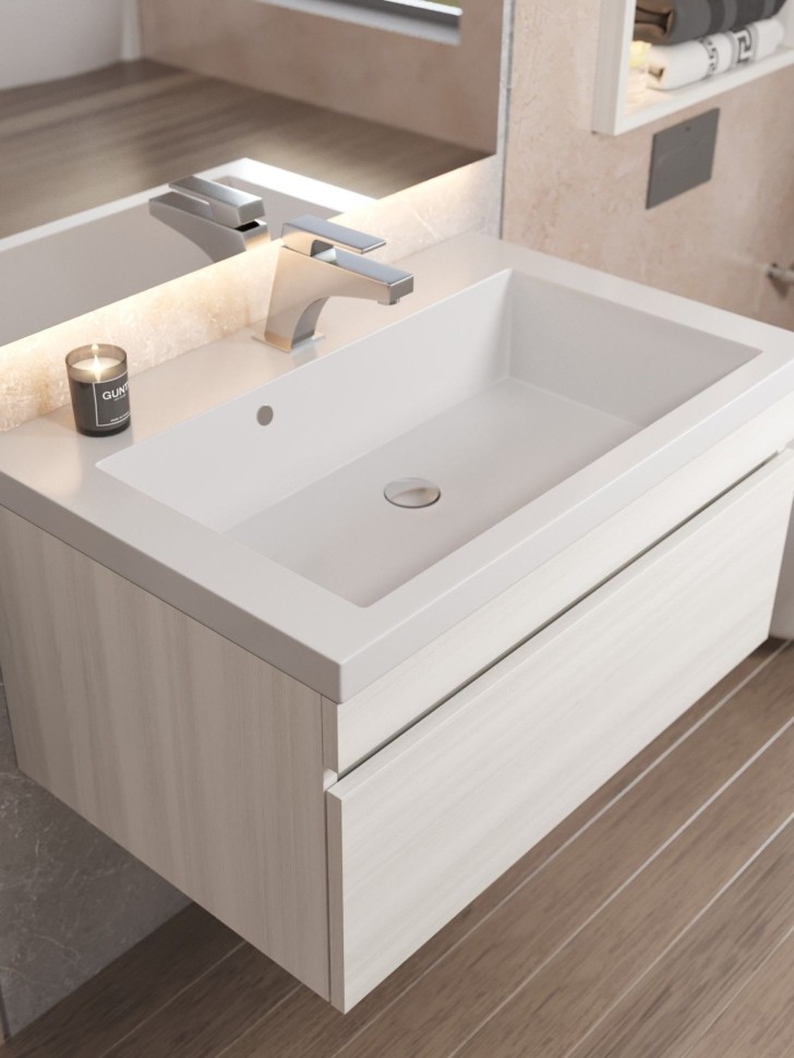 Раковина для ванной 75 см, Uperwood Eva, белая глянцевая