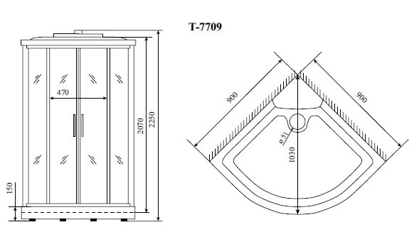 Timo Lux T-7709 душевая кабина 90*90*225, турецкая баня хамам