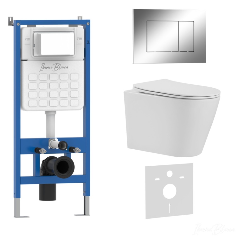 Комплект 3в1 IBERICA BLANCA инсталляция SILENCIO, унитаз BURGOS ALTO белый, кнопка смыва ESTI-S хром глянцевый (IB001.BRA.231.852)