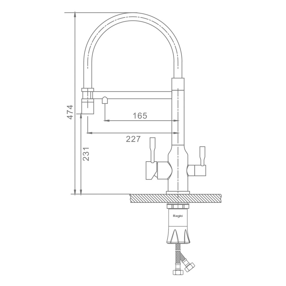 Смеситель Raglo для кухни со съемным гибким изливом, с магнитным фиксатором излива, с подключением фильтра питьевой воды R81.63.09 Графит