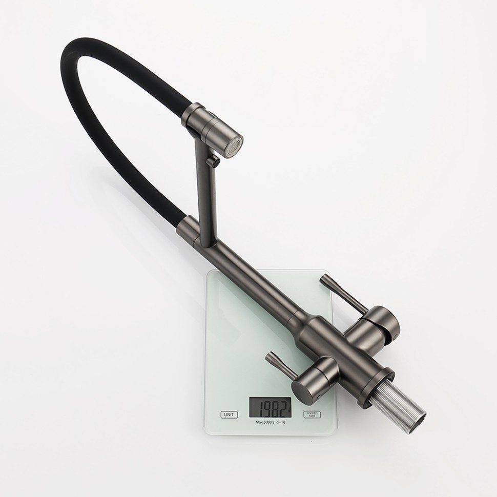 Смеситель Raglo для кухни со съемным гибким изливом, с магнитным фиксатором излива, с подключением фильтра питьевой воды R81.63.09 Графит