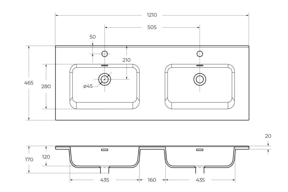 Керамическая раковина с двумя чашами BelBagno BB1200-2-ETL