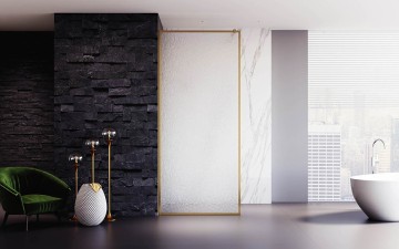 Душевая перегородка Veconi Korato KR-81RG, 1100x2000, брашированное золото, стекло дождь