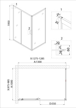 Душевое ограждение Niagara Nova NG-82-13AB-A100B (130х100х195) прямоугольник,черный, дверь раздвижная,стекло прозрачное,2 места