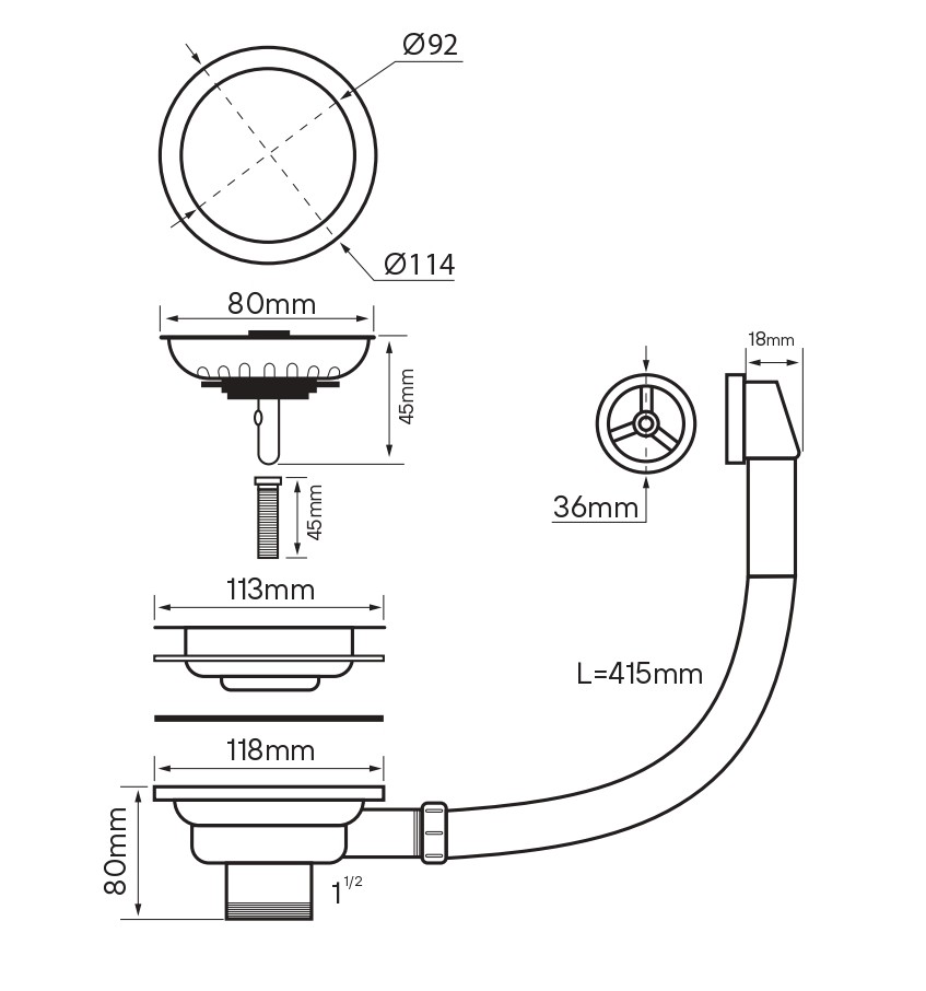 Слив с круглым переливом, PM6022-LG, светлое золото, Paulmark