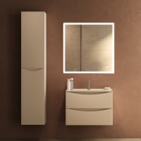 База под керамическую раковину Мия Слим (Mia Slim) 700 подвесная, 2 выкатных ящика микролифт, матовый бежевый