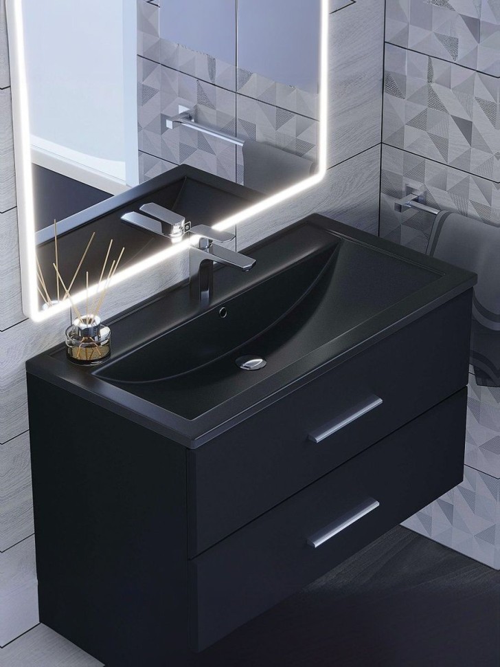 Раковина для ванной кварцевая Uperwood Foster Quartz 90х45,5х17,5 см, черная матовая, космос