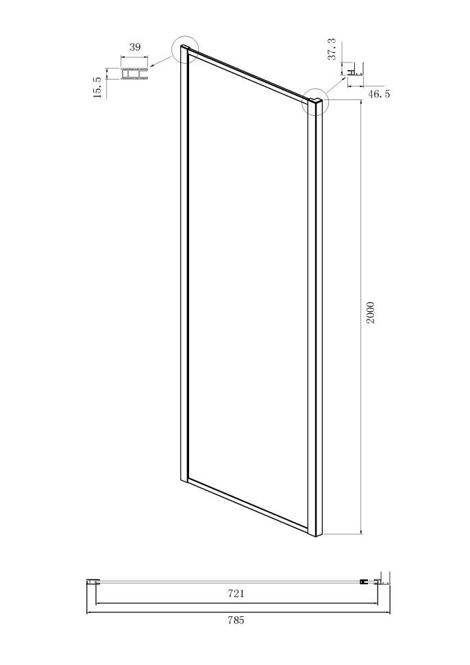Боковая стенка Ambassador Forsa 80AB (80х200) черный,стекло прозрачное,1 место
