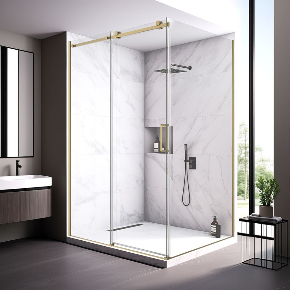 Душевой угол Veconi Rovigo RV-075G, 1200х800х2000, золото брашинг , стекло прозрачное