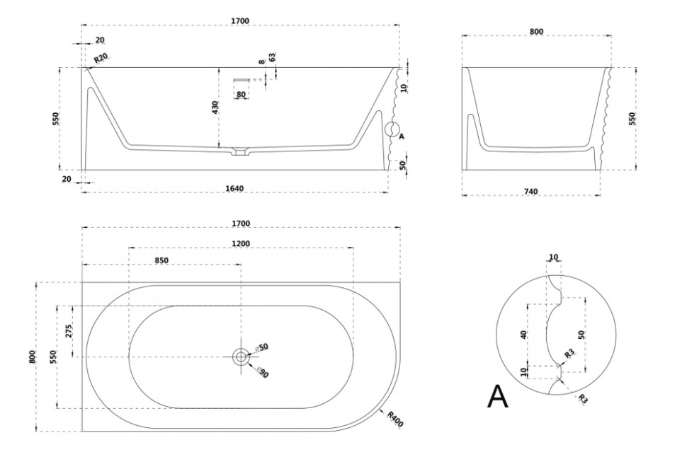 Ванна из искусственного камня ABBER Stein AS9651 L белая матовая