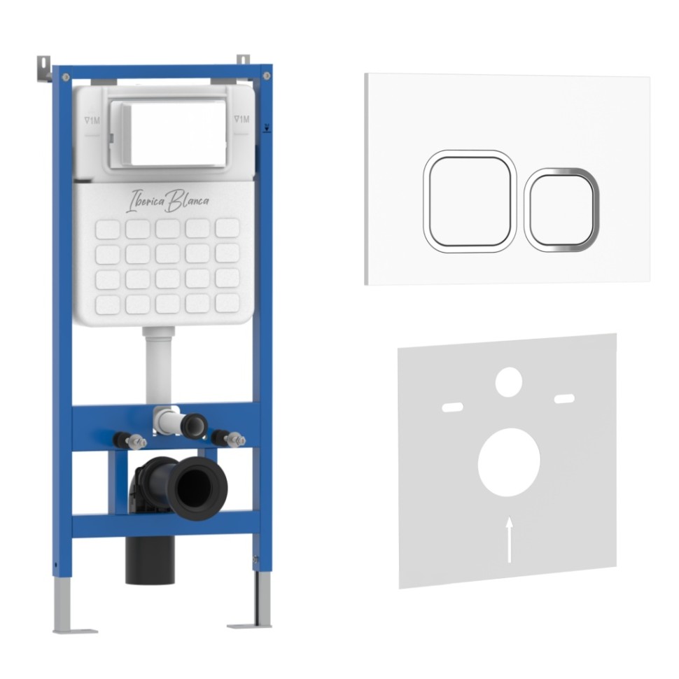 Комплект 2в1 IBERICA BLANCA инсталляция SILENCIO, кнопка смыва ESTI-Q белый глянцевый (IB001.831)