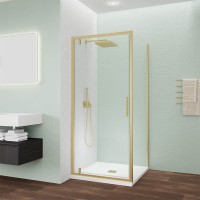 Душевой угол Veconi Ottimo P30SP G, 800х900х1900 золото брашинг, стекло прозрачное