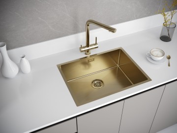 Мойка нерж. сталь NEXT 58 UNI, PM215844-BG, брашированное золото, 580х440мм, Paulmark 1,2мм
