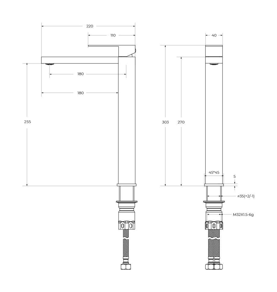 Смеситель для накладной раковины без донного клапана CEZARES SLIDER-LC-GM-W0