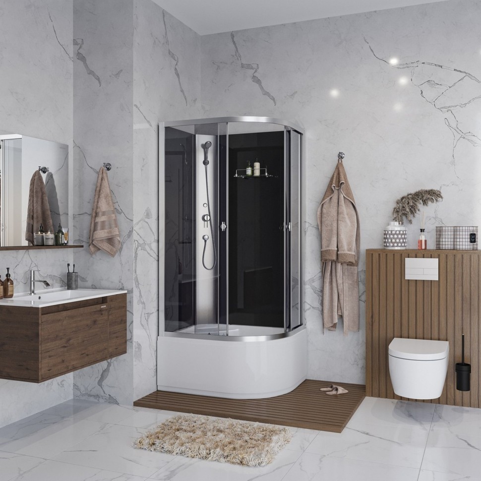 Душевая кабина Niagara Eco E90/70/40L/TN/BK (90х70х195) высокий поддон(40см),стекло тонированное,4 места