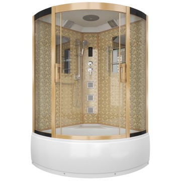 Душевая кабина Niagara Luxe NG-7744G (120x120х215) высокий поддон(50см),дверь раздвижная,стенки золото,4 места