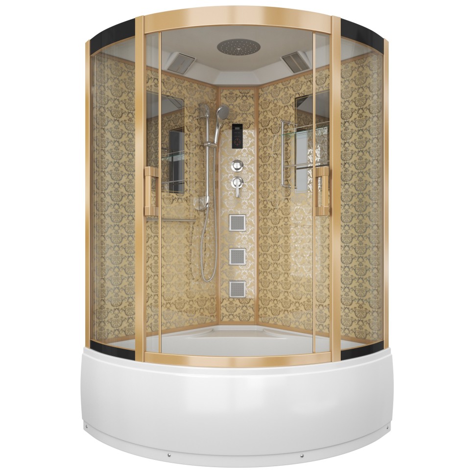 Душевая кабина Niagara Luxe NG-7744G (120x120х215) высокий поддон(50см),дверь раздвижная,стенки золото,4 места