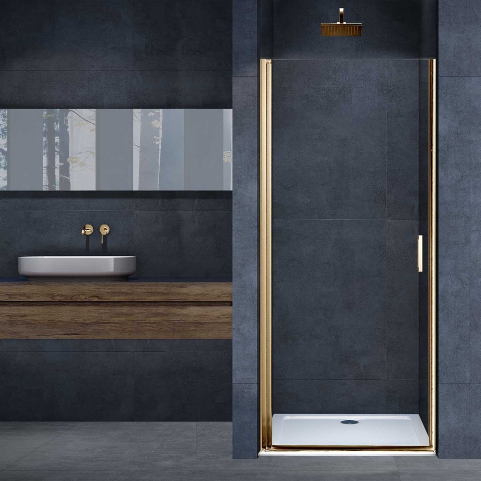 Душевая дверь Alpha VDP-3AL100CLG, брашированное золото, стекло прозрачное