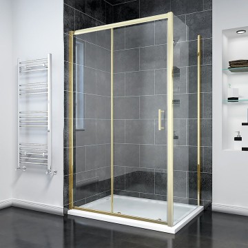 Душевой угол Veconi Rovigo RV-055G, 1400х800х1950, золото брашинг, прозрачное стекло