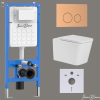 Комплект 3в1 IBERICA BLANCA инсталляция SILENCIO, унитаз TOLEDO ALTO белый, кнопка смыва INOX-О розовое золото матовое (IB001.TLA.231.8172)