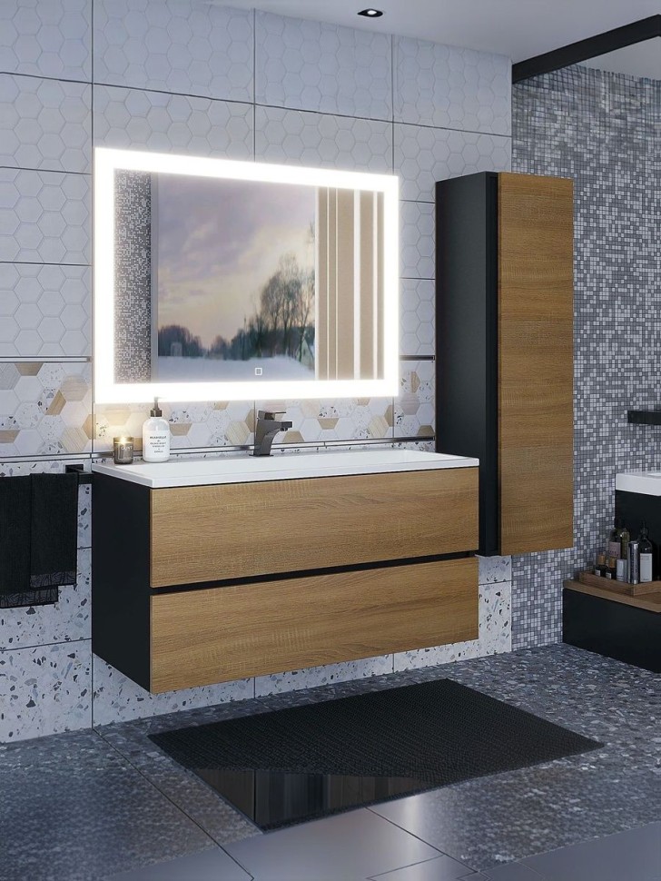 Зеркало для ванной с подсветкой Uperwood Barsa 100х80 см, прямоугольное, сенсор/антизапотевание