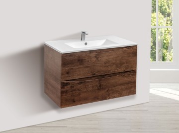 База под керамическую раковину керамическую Миа (Mia) 800 подвесная, 2 выкатных ящика микролифт, Темное дерево (R.Wood)