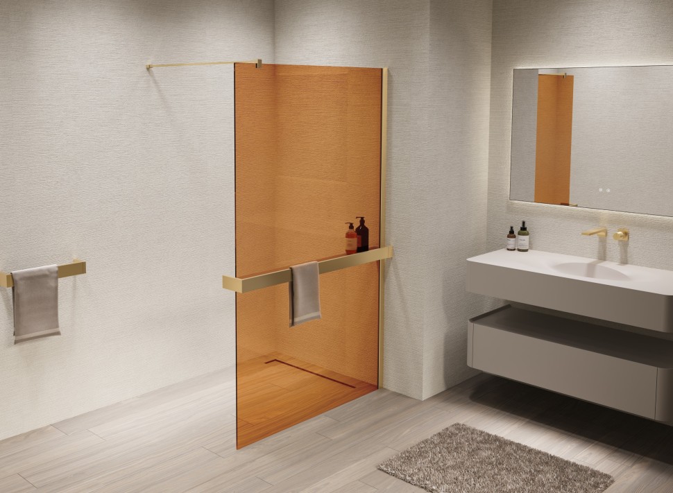 Душевая перегородка Walk-In VSW-1HR100GSG, 1000*2000, матовый золотой, стекло янтарь