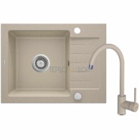 Гранитная мойка со смесителем, 1-чаша с осушкой