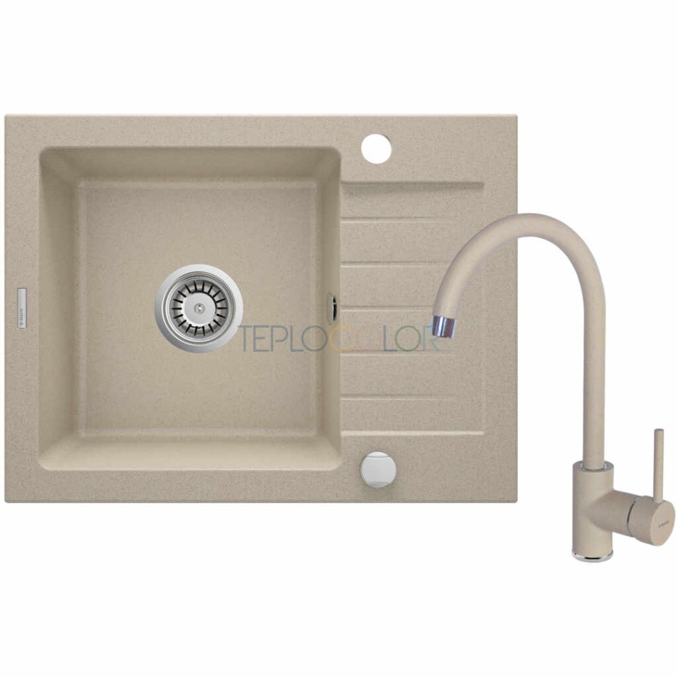 Гранитная мойка со смесителем, 1-чаша с осушкой