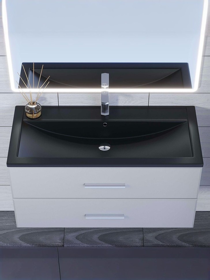 Раковина для ванной кварцевая Uperwood Foster Quartz 100х45,5х17,5 см, черная матовая, уголь