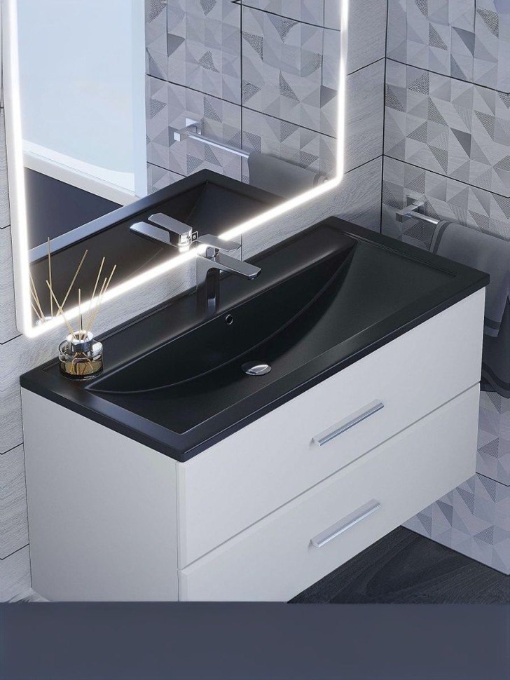 Раковина для ванной кварцевая Uperwood Foster Quartz 100х45,5х17,5 см, черная матовая, уголь