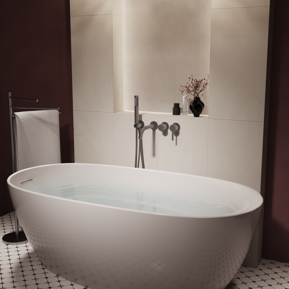 Смеситель для ванны Villa VTFW-1VL1GM, встраиваемый, вороненая сталь