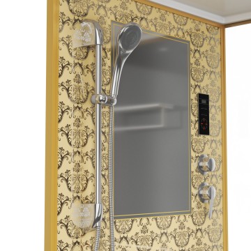 Душевая кабина Niagara Luxe NG-7714G (100x90х215) низкий поддон(15см),дверь распашная,стенки золото,5 мест