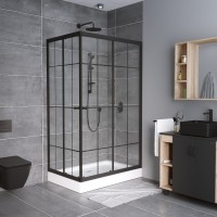 Душевой уголок Niagara Nova NG-0120-14 (120х80х195) прямоугольный,низкий поддон,черный,двери раздвижные,стекло прозрачное с рисунком,2 места
