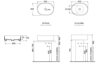 Раковина накладная овальная GSI AltaCeramica AC30235 550 × 400 мм, без отверстия под смеситель, цвет под белый мрамор Marbled white