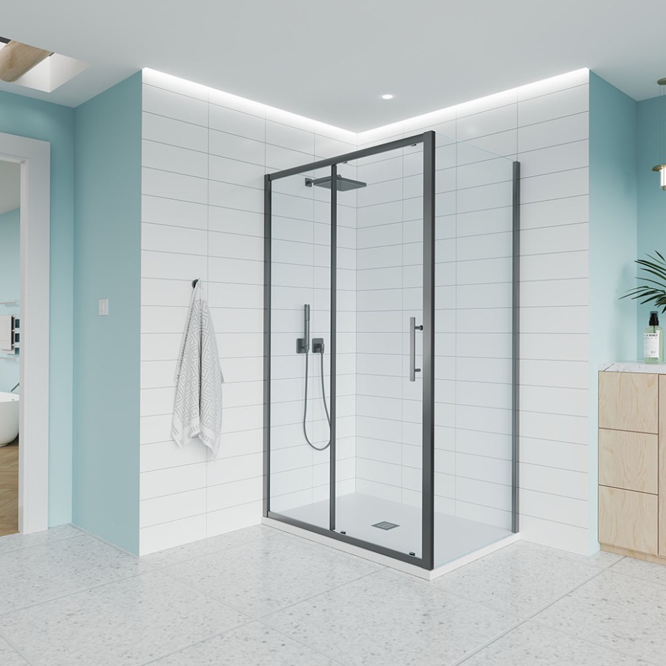 Душевой угол Veconi Evo 100SP GR 1400х1200x1950, графит брашинг, прозрачное стекло