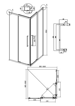 Душевое ограждение Grossman Cosmo 300.K33.02.1010.21.00 (100х100х195) квадрат,раздвижная,черный матовый,стекло прозрачное, 1 место