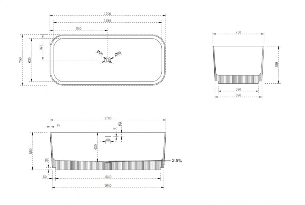 Ванна из искусственного камня ABBER Stein AS9663 белая матовая