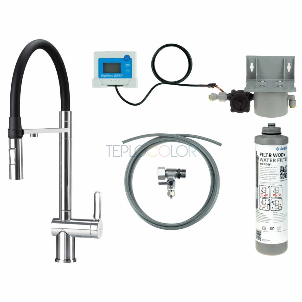 Смеситель для кухни, с комплектом фильтрации воды, с гибким изливом