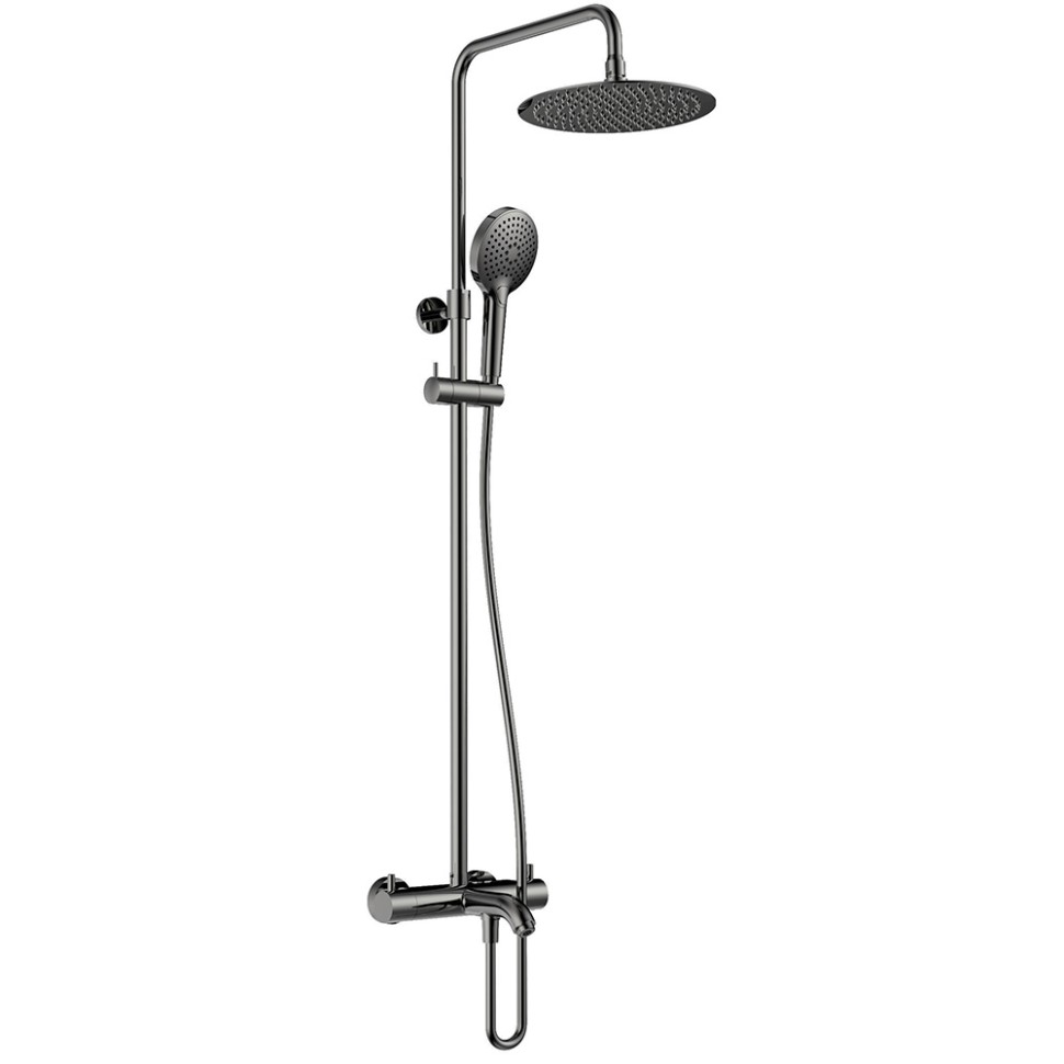 AQM8008GM Душ. сист. с терм. и изливом, O250, лейка 3 реж, высота 1100-1500мм, Gun metal