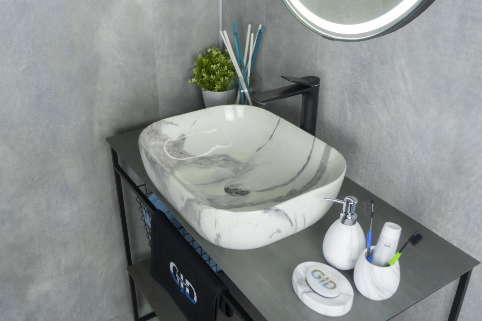 Раковина Gid K397G125 54402 накладная под камень глянцевая 50x40x14