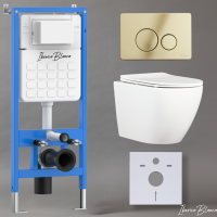 Комплект 3в1 IBERICA BLANCA инсталляция SILENCIO, унитаз BILBAO ALTO белый, кнопка смыва INOX-O золото глянцевое (IB001.BLA.231.816)