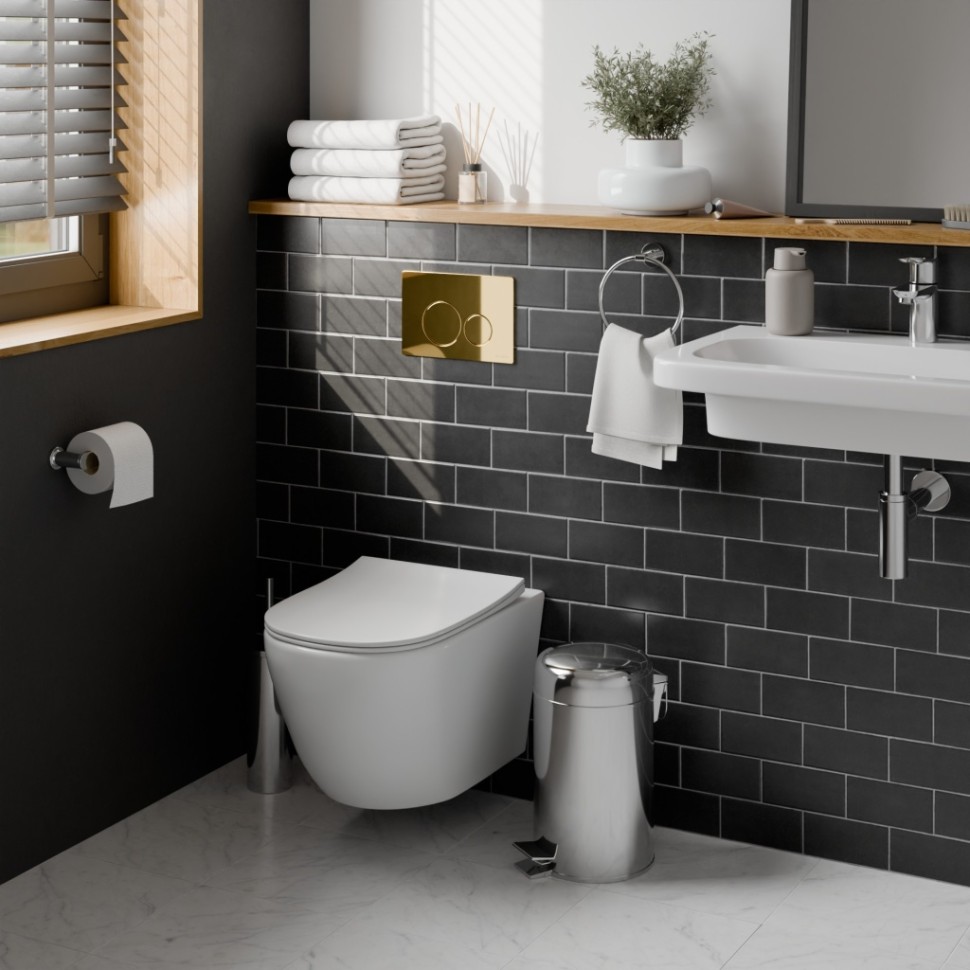 Комплект 3в1 IBERICA BLANCA инсталляция SILENCIO, унитаз BILBAO ALTO белый, кнопка смыва INOX-O золото глянцевое (IB001.BLA.231.816)