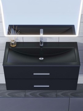 Раковина для ванной кварцевая Uperwood Foster Quartz 100х45,5х17,5 см, черная матовая, космос