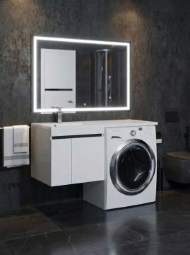 Тумба под стиральную машину подвесная Uperwood Magenta 45х50х55 см, белая/графит, с дверцами