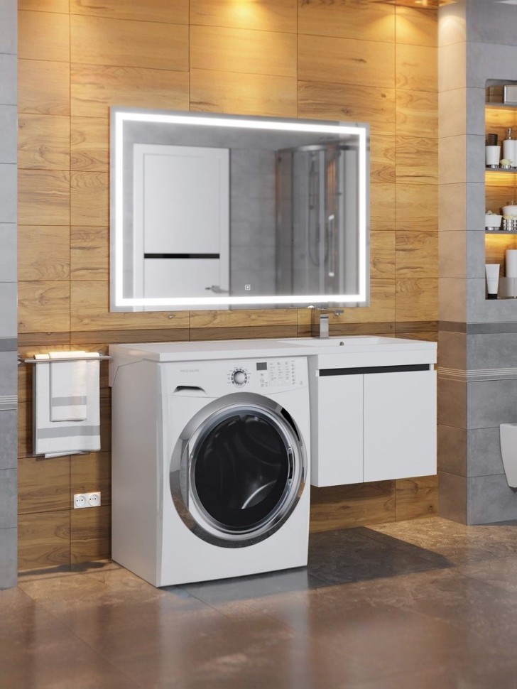 Тумба под стиральную машину подвесная Uperwood Magenta 45х50х55 см, белая/графит, с дверцами
