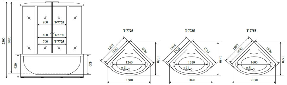 Timo Lux T-7725 душевая кабина 120*120*230 , турецкая баня хамам