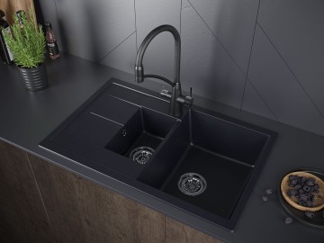 Мойка FLUGEN 60/1,5, IT-GRANIT, PM237850-BLM, черный-металлик, 775х495 мм, Paulmark
